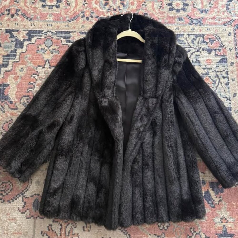 Black Faux Fur Coat Size Medium Excellent Used Condition